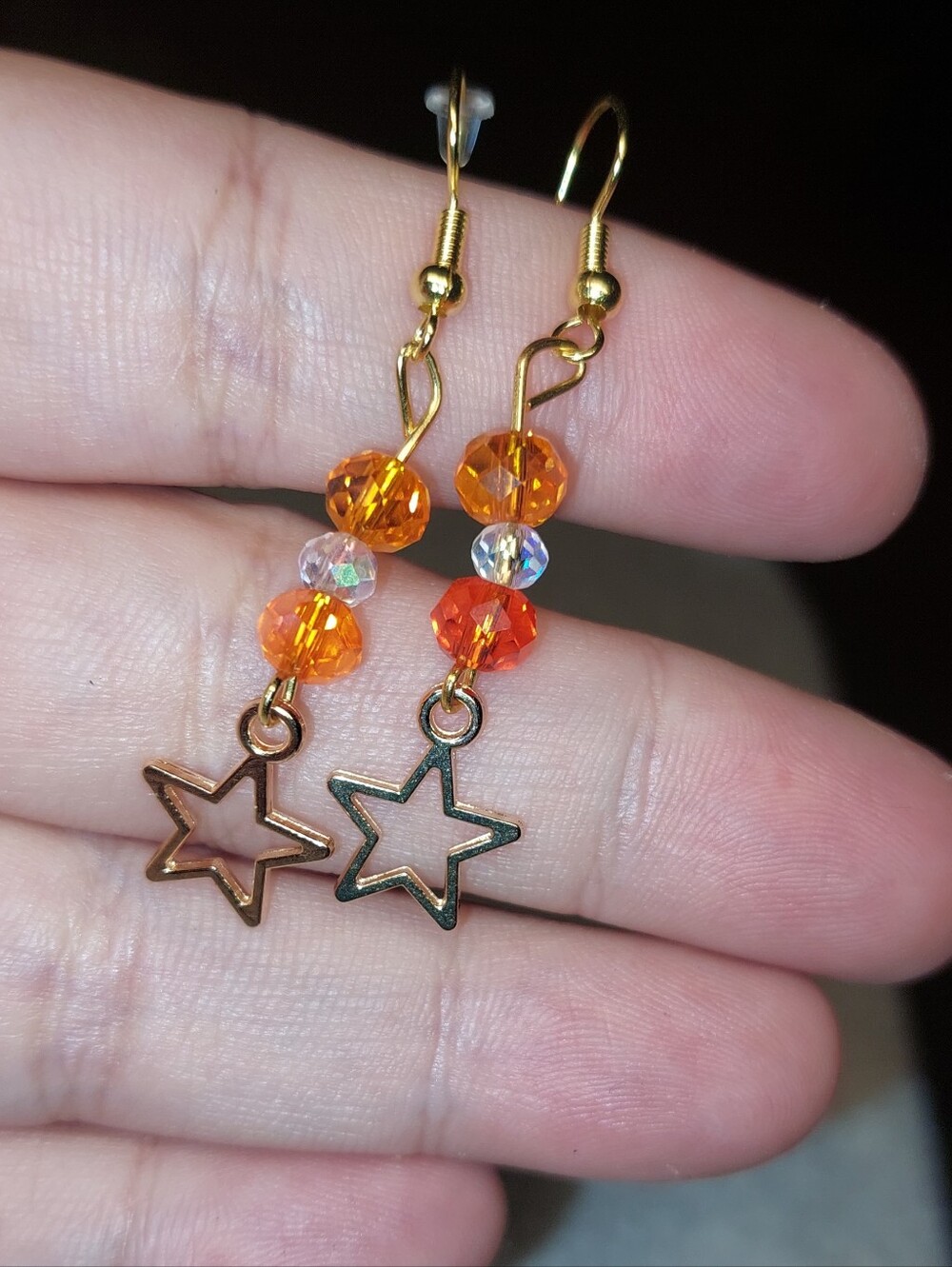 Gold-Tone Orange Crystal Bead Star Drop Earrings